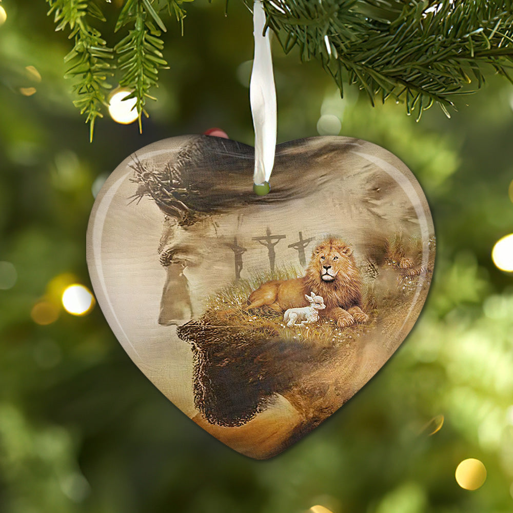 God With Lion And Sheep - Heart Ornament - Owl Ohh - Owl Ohh