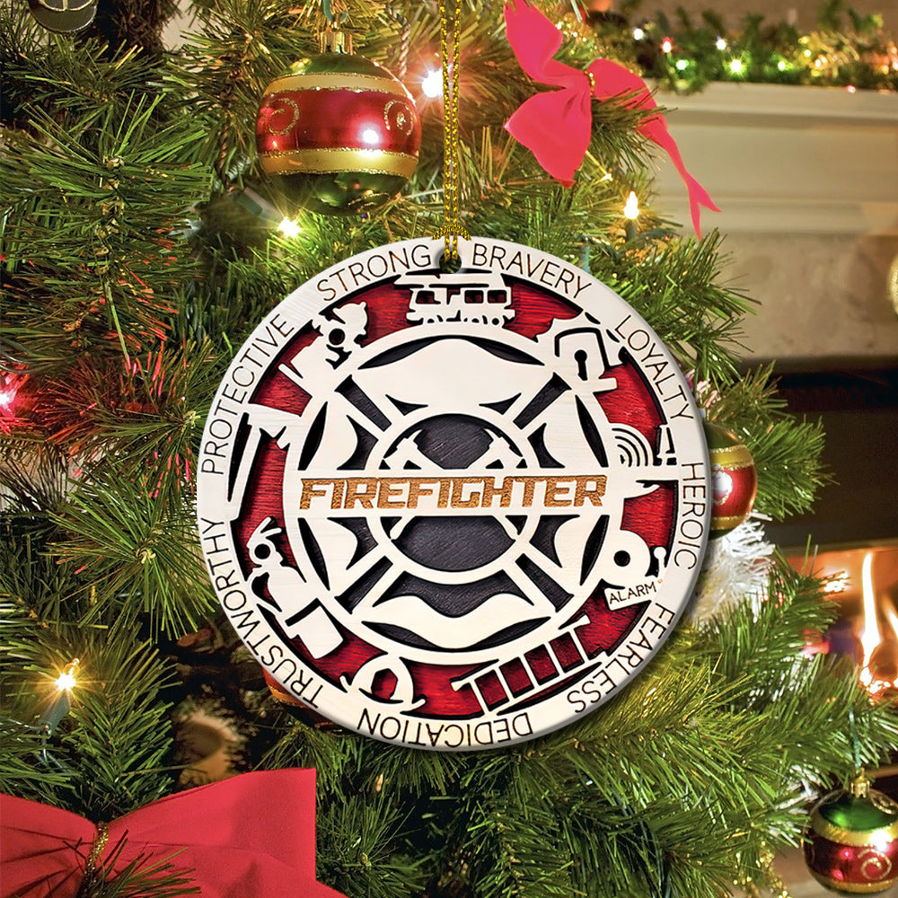 Firefighter Style Symbol For Firefighters - Circle Ornament - Owl Ohh - Owl Ohh