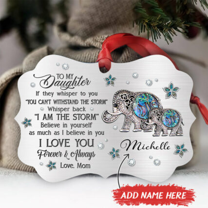 Family To My Daughter Elephant Personalized - Horizontal Ornament - Owl Ohh - Owl Ohh