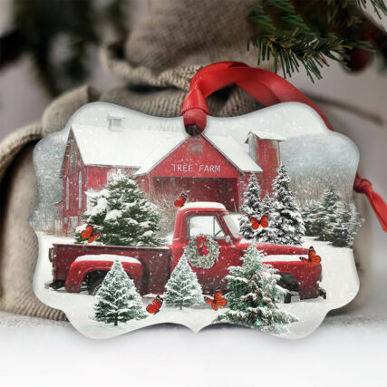 Butterfly Red Truck Snow Christmas - Horizontal Ornament - Owl Ohh - Owl Ohh