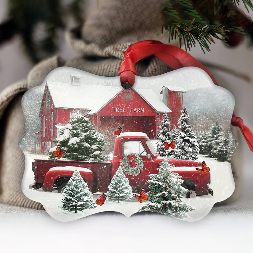Butterfly Red Truck Snow Christmas - Horizontal Ornament - Owl Ohh - Owl Ohh