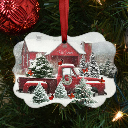 Butterfly Red Truck Snow Christmas - Horizontal Ornament - Owl Ohh - Owl Ohh