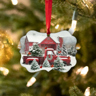 Butterfly Red Truck Snow Christmas - Horizontal Ornament - Owl Ohh - Owl Ohh