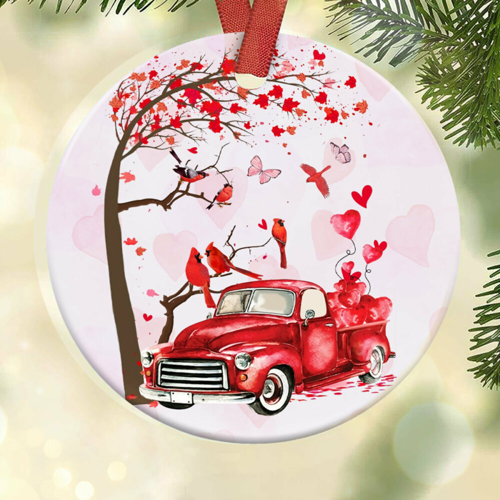 Cardinal Red Truck Style - Circle Ornament - Owl Ohh - Owl Ohh