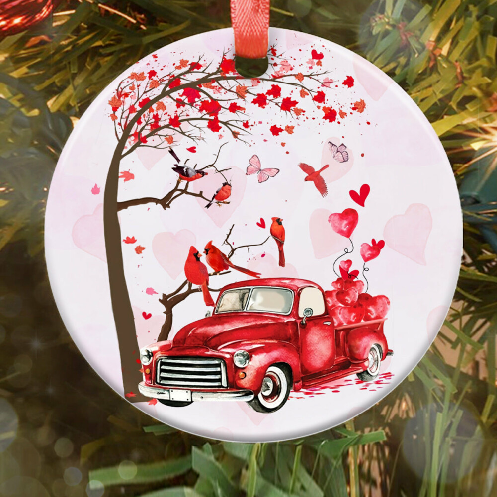 Cardinal Red Truck Style - Circle Ornament - Owl Ohh - Owl Ohh