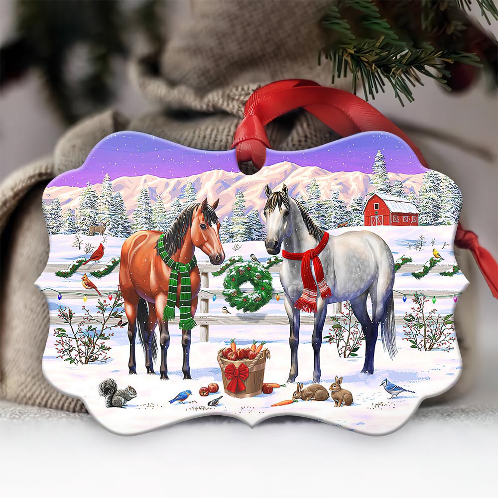 Horse Winter Farm Lover - Horizontal Ornament - Owl Ohh - Owl Ohh