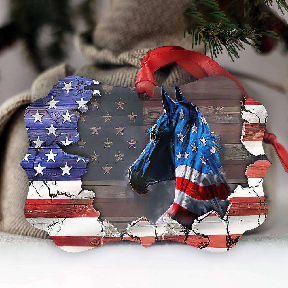 Horse American Flag Lover - Horizontal Ornament - Owl Ohh - Owl Ohh