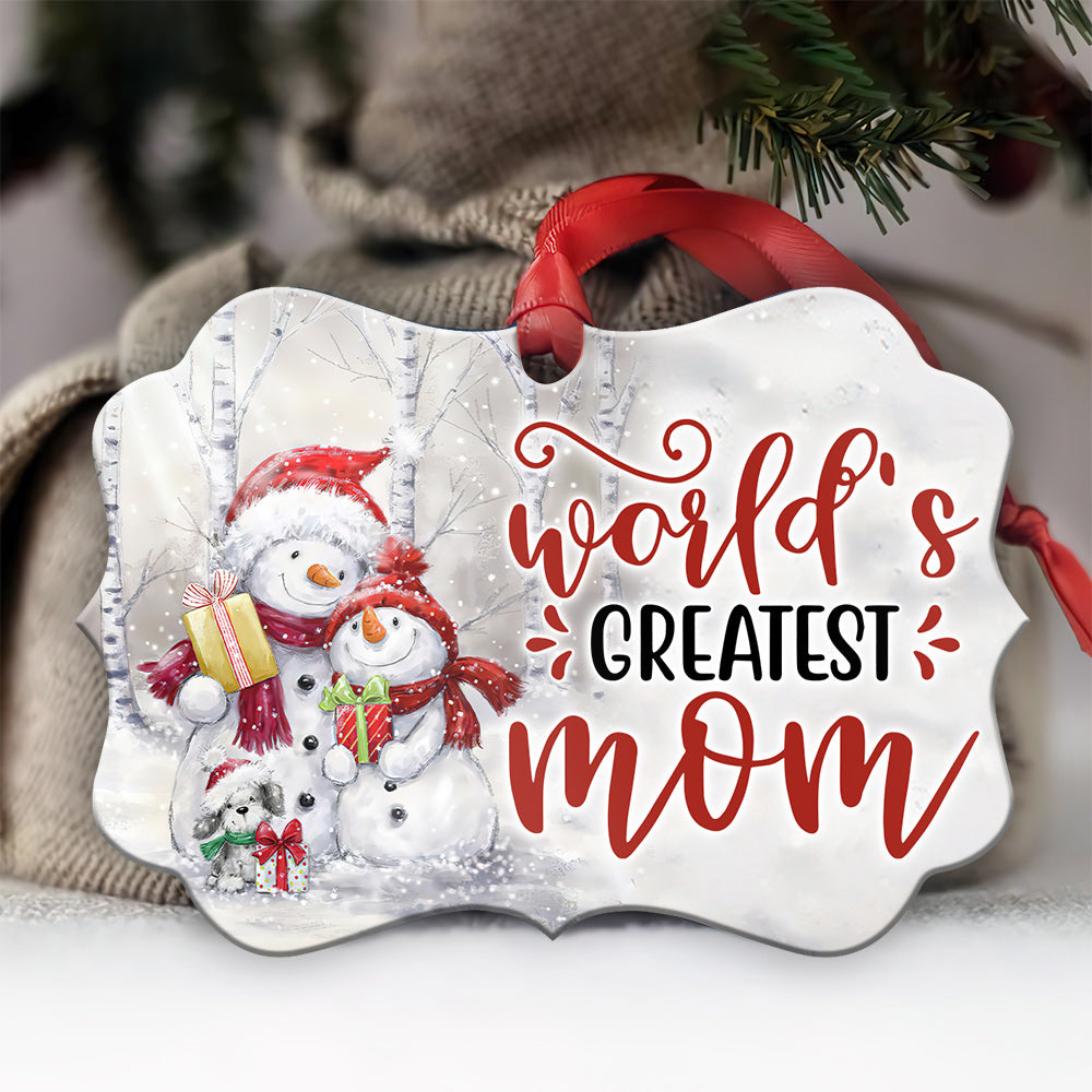 Snowman World's Greatest Mom - Horizontal Ornament - Owl Ohh - Owl Ohh
