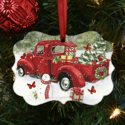 Butterfly Red Truck Memory - Horizontal Ornament - Owl Ohh - Owl Ohh