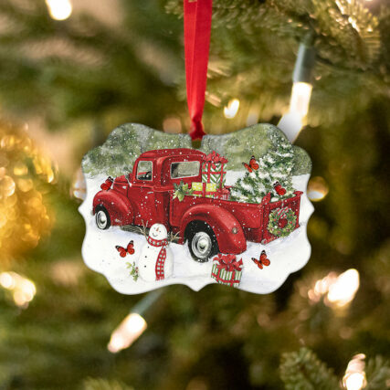 Butterfly Red Truck Memory - Horizontal Ornament - Owl Ohh - Owl Ohh
