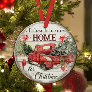 Red Truck Cardinal All Hearts Come Home For Christmas - Circle Ornament - Owl Ohh - Owl Ohh