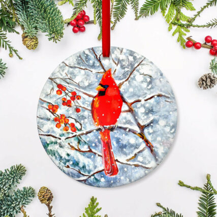 Cardinal Painting Red Art - Circle Ornament - Owl Ohh - Owl Ohh