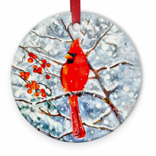 Cardinal Painting Red Art - Circle Ornament - Owl Ohh - Owl Ohh