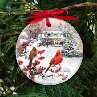 Cardinal Winter Cardinal Art - Circle Ornament - Owl Ohh - Owl Ohh