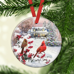 Cardinal Winter Cardinal Art - Circle Ornament - Owl Ohh - Owl Ohh
