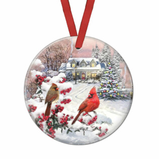 Cardinal Winter Cardinal Art - Circle Ornament - Owl Ohh - Owl Ohh