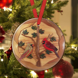 Cardinal Wooden Love Forever - Circle Ornament - Owl Ohh - Owl Ohh