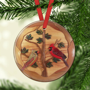 Cardinal Wooden Love Forever - Circle Ornament - Owl Ohh - Owl Ohh