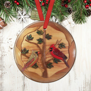 Cardinal Wooden Love Forever - Circle Ornament - Owl Ohh - Owl Ohh