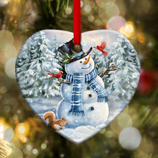 Snowman Play With Birds - Heart Ornament - Owl Ohh - Owl Ohh