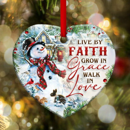 Snowman Live By Faith - Heart Ornament - Owl Ohh - Owl Ohh