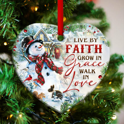 Snowman Live By Faith - Heart Ornament - Owl Ohh - Owl Ohh