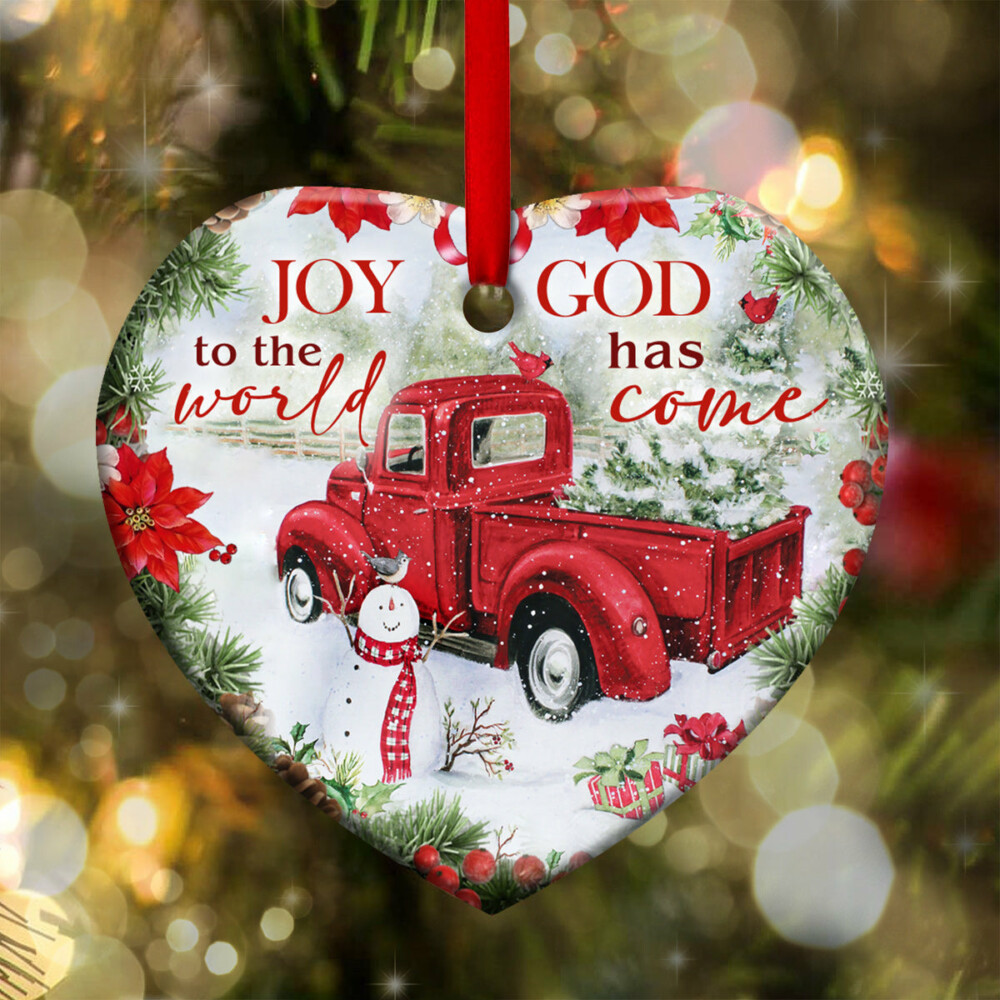 Red Truck Snowman Faith Has Come - Heart Ornament - Owl Ohh - Owl Ohh