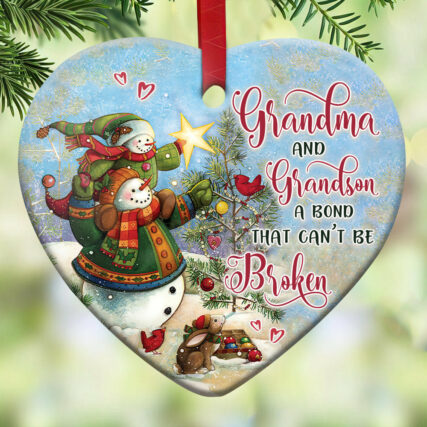 Snowman Grandma And Grandson - Heart Ornament - Owl Ohh - Owl Ohh