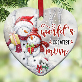 Snowman World's Greatest Mom Christmas - Heart Ornament - Owl Ohh - Owl Ohh