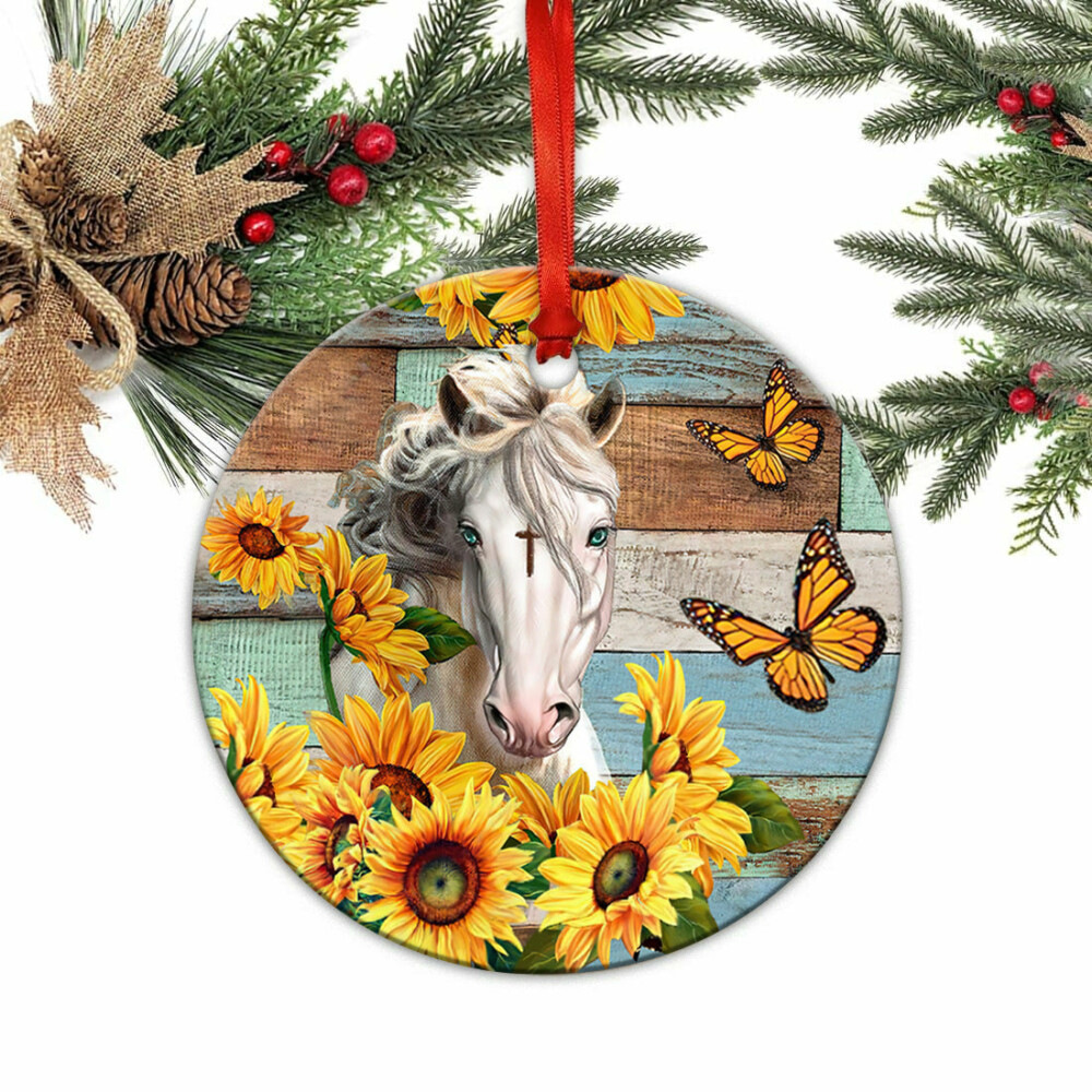 Horse Faith Love Sunflower - Circle Ornament - Owl Ohh - Owl Ohh