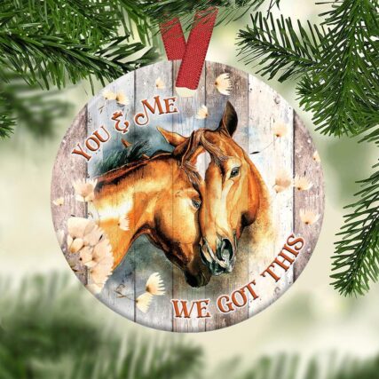 Horse Couple Wood Style - Circle Ornament - Owl Ohh - Owl Ohh