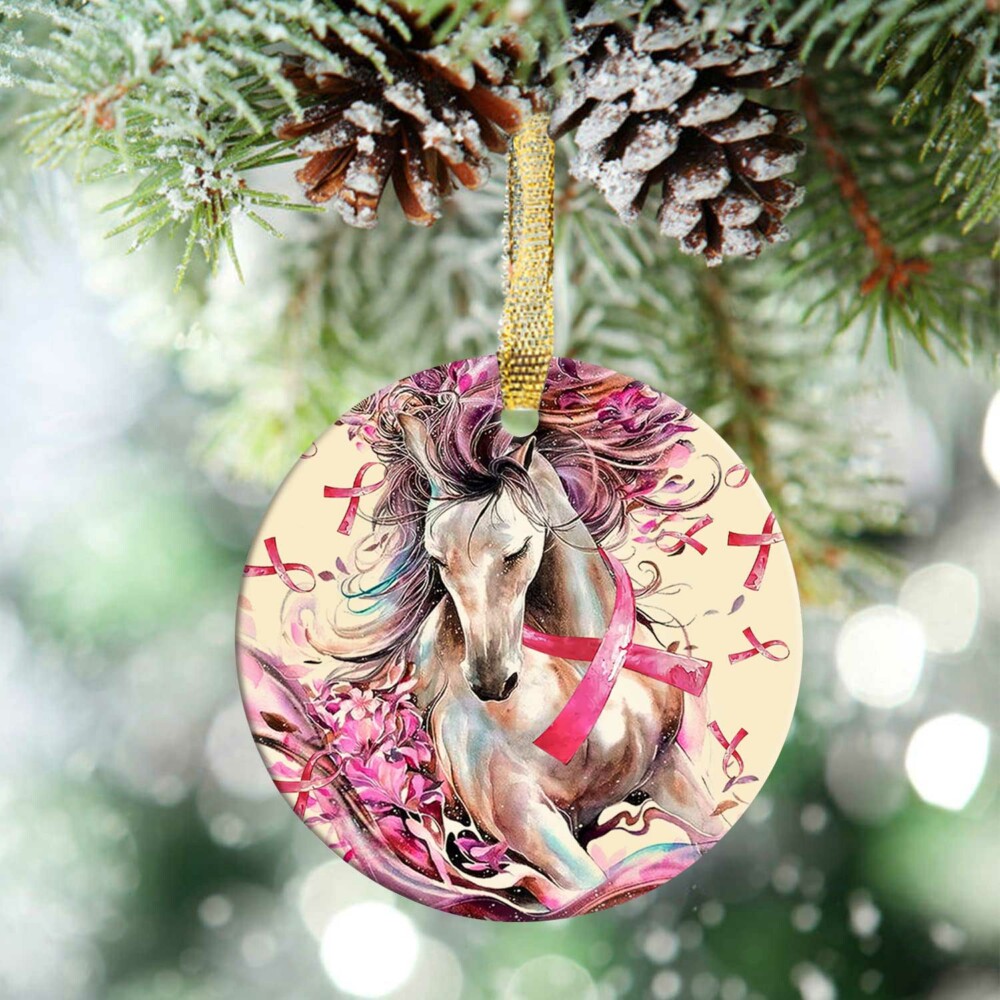 Horse Breast Cancer Lover - Circle Ornament - Owl Ohh - Owl Ohh