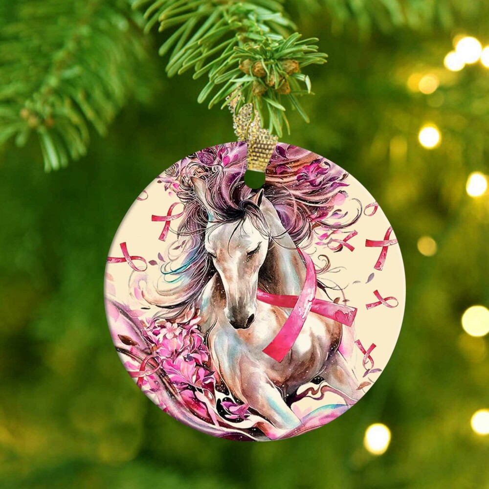 Horse Breast Cancer Lover - Circle Ornament - Owl Ohh - Owl Ohh