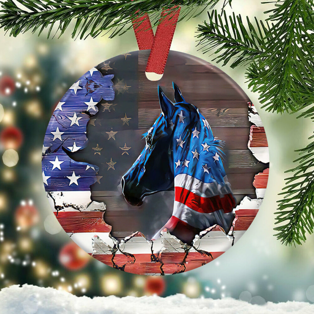 Horse American Flag Style - Circle Ornament - Owl Ohh - Owl Ohh