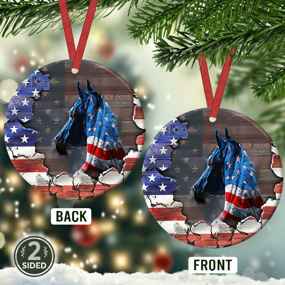 Horse American Flag Style - Circle Ornament - Owl Ohh - Owl Ohh