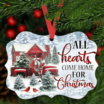 Red Truck Cardinal All Hearts Come Home For Christmas - Horizontal Ornament - Owl Ohh - Owl Ohh