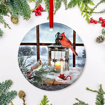 Cardinal Lantern With His Friends - Circle Ornament - Owl Ohh - Owl Ohh