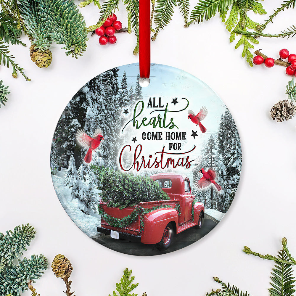 Cardinal Red Truck Come Home - Circle Ornament - Owl Ohh - Owl Ohh