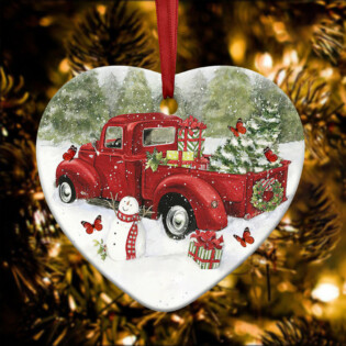 Red Truck Memory Butterfly Christmas - Heart Ornament - Owl Ohh - Owl Ohh