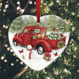 Red Truck Memory Butterfly Christmas - Heart Ornament - Owl Ohh - Owl Ohh