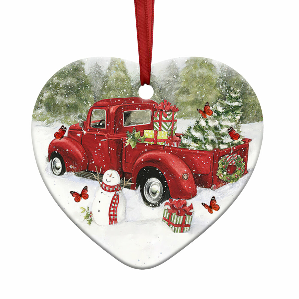Red Truck Memory Butterfly Christmas - Heart Ornament - Owl Ohh - Owl Ohh