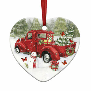 Red Truck Memory Butterfly Christmas - Heart Ornament - Owl Ohh - Owl Ohh