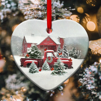 Butterfly Red Truck Snow Christmas - Heart Ornament - Owl Ohh - Owl Ohh