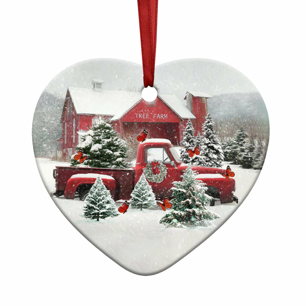 Butterfly Red Truck Snow Christmas - Heart Ornament - Owl Ohh - Owl Ohh
