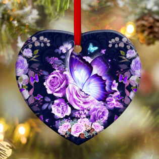 Butterfly Purple Rose Lover - Heart Ornament - Owl Ohh - Owl Ohh