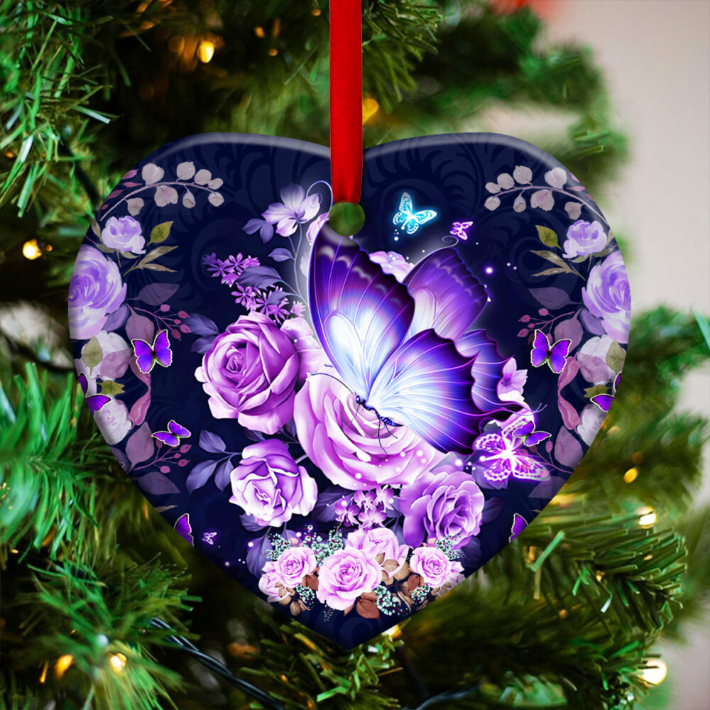 Butterfly Purple Rose Lover - Heart Ornament - Owl Ohh - Owl Ohh