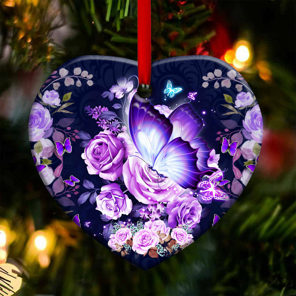 Butterfly Purple Rose Lover - Heart Ornament - Owl Ohh - Owl Ohh