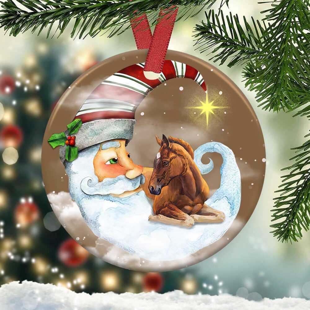 Horse Santa Moon Christmas Vibe - Circle Ornament - Owl Ohh - Owl Ohh
