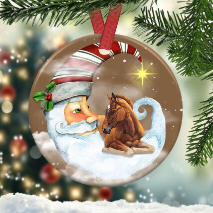 Horse Santa Moon Christmas Vibe - Circle Ornament - Owl Ohh - Owl Ohh