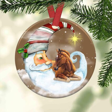 Horse Santa Moon Christmas Vibe - Circle Ornament - Owl Ohh - Owl Ohh